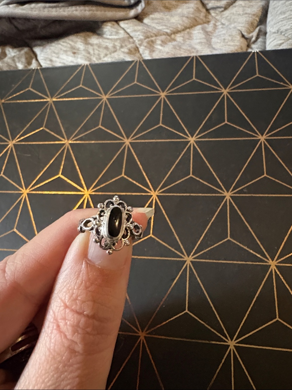 Sterling Silver Black Onyx Vintage-Style Ring